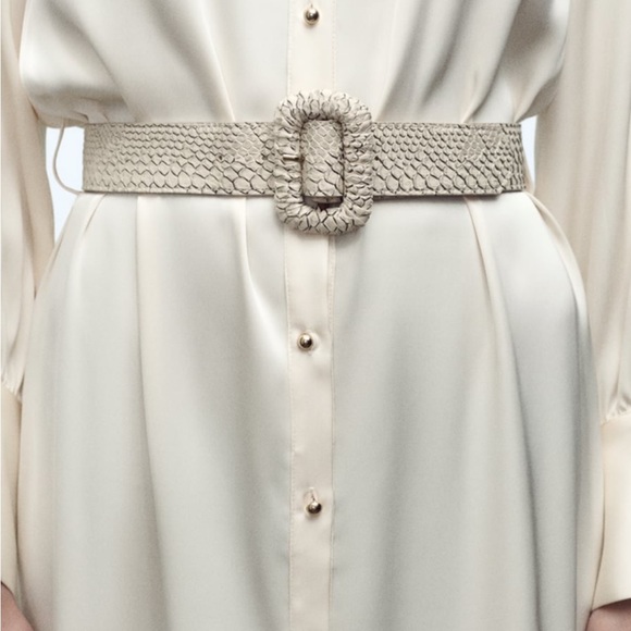 Zara Dresses Zara Belted Satin Shirt Dress Perfect For Easter